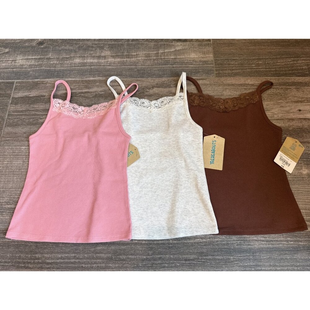 ThereAbouts 2 Girl's size SM 7/8 Lace Cami Tank tops Pink, brown & Gray NEW
